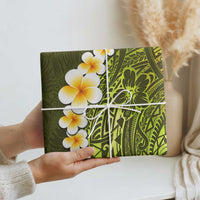 Lime Green Polynesia Wrapping Paper Plumeria Tropical Leaves With Galaxy Polynesian Art