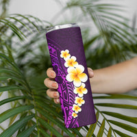 Purple Tropical Plumeria With Galaxy Polynesian Art Skinny Tumbler