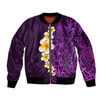 Purple Tropical Plumeria With Galaxy Polynesian Art Sleeve Zip Bomber Jacket LT14 Unisex Purple - Polynesian Pride