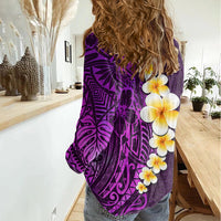 Purple Tropical Plumeria With Galaxy Polynesian Art Women Casual Shirt LT14 - Polynesian Pride