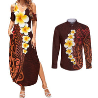 Red Tropical Plumeria With Galaxy Polynesian Art Couples Matching Summer Maxi Dress and Long Sleeve Button Shirt LT14 Red - Polynesian Pride