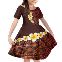 Red Tropical Plumeria With Galaxy Polynesian Art Family Matching Tank Maxi Dress and Hawaiian Shirt LT14 Daughter's Dress Red - Polynesian Pride