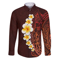 Red Tropical Plumeria With Galaxy Polynesian Art Family Matching Tank Maxi Dress and Hawaiian Shirt LT14 Dad's Shirt - Long Sleeve Red - Polynesian Pride
