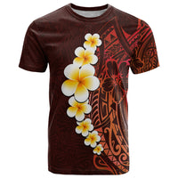 Red Tropical Plumeria With Galaxy Polynesian Art T Shirt LT14 Red - Polynesian Pride