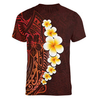 Red Tropical Plumeria With Galaxy Polynesian Art Women V Neck T Shirt LT14 - Polynesian Pride
