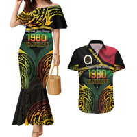 Vanuatu 1980 Couples Matching Mermaid Dress and Hawaiian Shirt Hapi 46 Yia Indipendens Anivesari LT14 Black - Polynesian Pride
