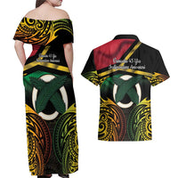 Vanuatu 1980 Couples Matching Off Shoulder Maxi Dress and Hawaiian Shirt Hapi 45 Yia Indipendens Anivesari