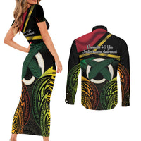 Vanuatu 1980 Couples Matching Short Sleeve Bodycon Dress and Long Sleeve Button Shirt Hapi 46 Yia Indipendens Anivesari LT14 - Polynesian Pride