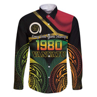 Vanuatu 1980 Family Matching Off Shoulder Maxi Dress and Hawaiian Shirt Hapi 46 Yia Indipendens Anivesari LT14 Dad's Shirt - Long Sleeve Black - Polynesian Pride