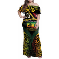 Vanuatu 1980 Family Matching Off Shoulder Maxi Dress and Hawaiian Shirt Hapi 46 Yia Indipendens Anivesari LT14 Mom's Dress Black - Polynesian Pride