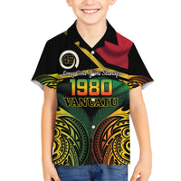 Vanuatu 1980 Family Matching Tank Maxi Dress and Hawaiian Shirt Hapi 46 Yia Indipendens Anivesari LT14 Son's Shirt Black - Polynesian Pride
