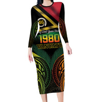 Vanuatu 1980 Long Sleeve Bodycon Dress Hapi 46 Yia Indipendens Anivesari LT14 Long Dress Black - Polynesian Pride