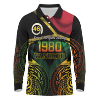 Vanuatu 1980 Long Sleeve Polo Shirt Hapi 46 Yia Indipendens Anivesari LT14 Black - Polynesian Pride