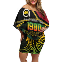 Vanuatu 1980 Off Shoulder Short Dress Hapi 46 Yia Indipendens Anivesari LT14 Women Black - Polynesian Pride