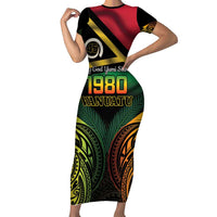 Vanuatu 1980 Short Sleeve Bodycon Dress Hapi 45 Yia Indipendens Anivesari