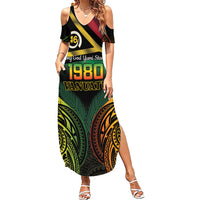 Vanuatu 1980 Summer Maxi Dress Hapi 46 Yia Indipendens Anivesari LT14 Women Black - Polynesian Pride