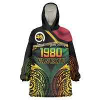 Vanuatu 1980 Wearable Blanket Hoodie Hapi 46 Yia Indipendens Anivesari LT14 One Size Black - Polynesian Pride