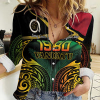 Vanuatu 1980 Women Casual Shirt Hapi 46 Yia Indipendens Anivesari LT14 Female Black - Polynesian Pride