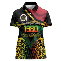 Vanuatu 1980 Women Polo Shirt Hapi 46 Yia Indipendens Anivesari LT14 Female Black - Polynesian Pride