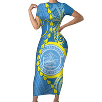 Personalised Palau Independence Day Family Matching Short Sleeve Bodycon Dress and Hawaiian Shirt Belau Coat Of Arms Polynesian Curve Style