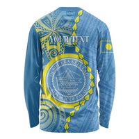Personalised Palau Independence Day Long Sleeve Shirt Belau Coat Of Arms Polynesian Curve Style
