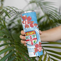 Personalised Fiji Day Skinny Tumbler Fijian Tapa Pattern Mix Tagimoucia - Blue Version
