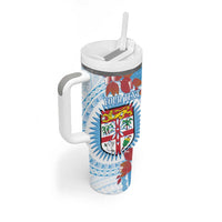 Personalised Fiji Day Tumbler With Handle Fijian Tapa Pattern Mix Tagimoucia - Blue Version