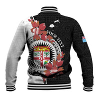 Personalised Fiji Day Baseball Jacket Fijian Tapa Pattern Mix Tagimoucia - Black Version LT14 - Polynesian Pride