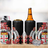 Personalised Fiji Day 4 in 1 Can Cooler Tumbler Fijian Tapa Pattern Mix Tagimoucia - Black Version