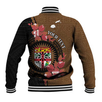 Personalised Fiji Day Baseball Jacket Fijian Tapa Pattern Mix Tagimoucia - Brown Version LT14 - Polynesian Pride