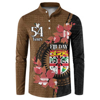 Personalised Fiji Day Button Sweatshirt Fijian Tapa Pattern Mix Tagimoucia - Brown Version LT14 Brown - Polynesian Pride