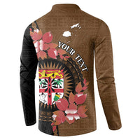 Personalised Fiji Day Button Sweatshirt Fijian Tapa Pattern Mix Tagimoucia - Brown Version LT14 - Polynesian Pride