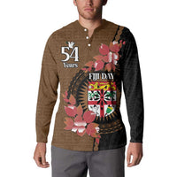 Personalised Fiji Day Button Sweatshirt Fijian Tapa Pattern Mix Tagimoucia - Brown Version LT14 - Polynesian Pride