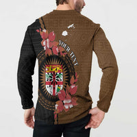 Personalised Fiji Day Button Sweatshirt Fijian Tapa Pattern Mix Tagimoucia - Brown Version LT14 - Polynesian Pride