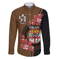 Personalised Fiji Day Family Matching Long Sleeve Bodycon Dress and Hawaiian Shirt Fijian Tapa Pattern Mix Tagimoucia - Brown Version