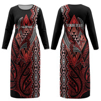 Aotearoa Iwi Ngapuhi Personalised Couples Matching Long Sleeve Bodycon Dress and Hawaiian Shirt NZ Maori Humpback Whale Taniko Motifs LT14 - Polynesian Pride