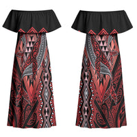 Aotearoa Iwi Ngapuhi Personalised Couples Matching Off Shoulder Maxi Dress and Hawaiian Shirt NZ Maori Humpback Whale Taniko Motifs LT14 - Polynesian Pride