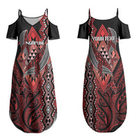 Aotearoa Iwi Ngapuhi Personalised Family Matching Summer Maxi Dress and Hawaiian Shirt NZ Maori Humpback Whale Taniko Motifs LT14 Mom's Dress Red - Polynesian Pride
