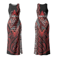 Aotearoa Iwi Ngapuhi Personalised Family Matching Tank Maxi Dress and Hawaiian Shirt NZ Maori Humpback Whale Taniko Motifs LT14 Mom's Dress Red - Polynesian Pride