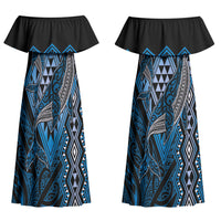 Aotearoa Iwi Ngati Porou Personalised Couples Matching Off Shoulder Maxi Dress and Long Sleeve Button Shirt NZ Maori Humpback Whale Taniko Motifs LT14 - Polynesian Pride