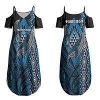 Aotearoa Iwi Ngati Porou Personalised Couples Matching Summer Maxi Dress and Long Sleeve Button Shirt NZ Maori Humpback Whale Taniko Motifs LT14 - Polynesian Pride