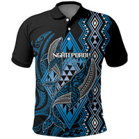 Aotearoa Iwi Ngati Porou Personalised Polo Shirt NZ Maori Humpback Whale Taniko Motifs LT14 Blue - Polynesian Pride