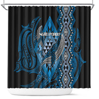 Aotearoa Iwi Ngati Porou Shower Curtain NZ Maori Humpback Whale Taniko Motifs LT14 Blue - Polynesian Pride