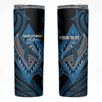 Aotearoa Iwi Ngati Porou Personalised Skinny Tumbler NZ Maori Humpback Whale Taniko Motifs LT14 Blue - Polynesian Pride