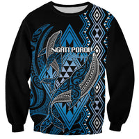 Aotearoa Iwi Ngati Porou Personalised Sweatshirt NZ Maori Humpback Whale Taniko Motifs LT14 Unisex Blue - Polynesian Pride