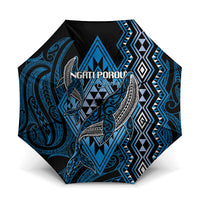 Aotearoa Iwi Ngati Porou Umbrella NZ Maori Humpback Whale Taniko Motifs LT14 One Size Folded 11.42 inch Opened Diameter 37.4 inch Blue - Polynesian Pride