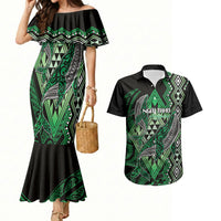 Aotearoa Iwi Ngai Tahu Personalised Couples Matching Mermaid Dress and Hawaiian Shirt NZ Maori Humpback Whale Taniko Motifs LT14 Green - Polynesian Pride