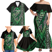 Aotearoa Iwi Ngai Tahu Personalised Family Matching Off Shoulder Maxi Dress and Hawaiian Shirt NZ Maori Humpback Whale Taniko Motifs LT14 - Polynesian Pride