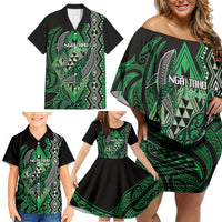 Aotearoa Iwi Ngai Tahu Personalised Family Matching Off Shoulder Short Dress and Hawaiian Shirt NZ Maori Humpback Whale Taniko Motifs LT14 - Polynesian Pride