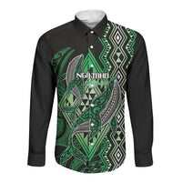 Aotearoa Iwi Ngai Tahu Personalised Long Sleeve Button Shirt NZ Maori Humpback Whale Taniko Motifs LT14 Unisex Green - Polynesian Pride